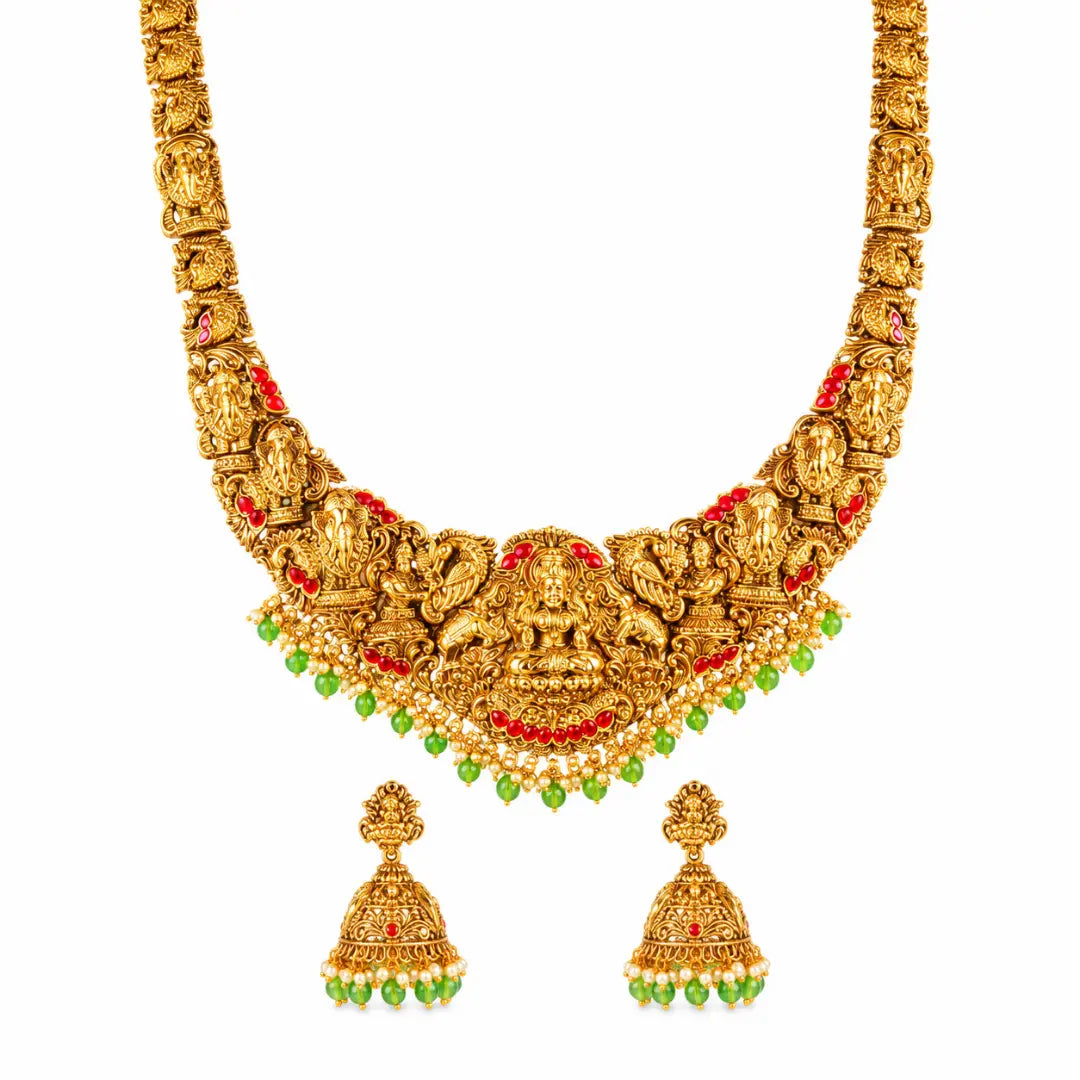 Nithya Mangala Haram Long Necklace Set | Gold-Plated Temple Jewellery