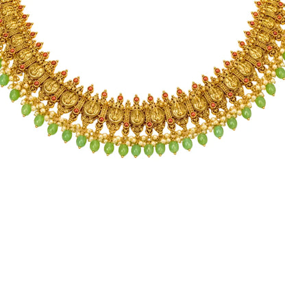Swarna Antique Pachi Mala Combo Necklace Set | Gold-Plated Temple J-1029N