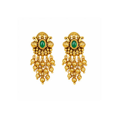 Antique Gold Minimal Bali Earrings – Pearl Drop Temple Style R-2156