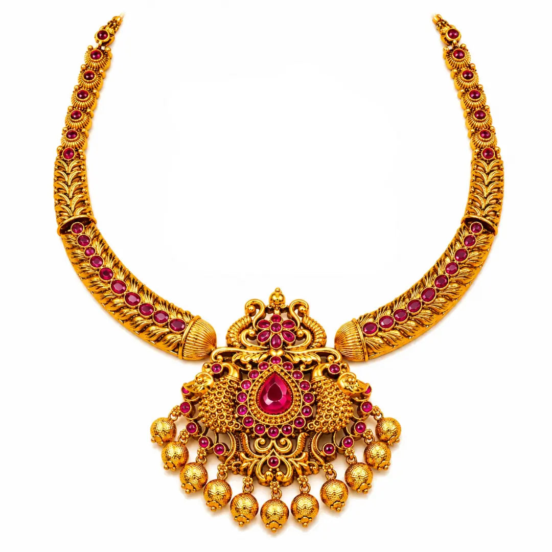 Ruby Peacock Short Necklace Set K-1048