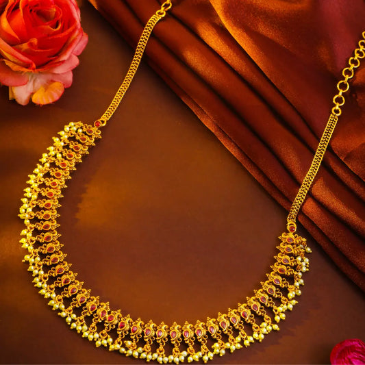 Ratna Sitahaar Short Necklace Set | Gold-Plated Temple Jewellery