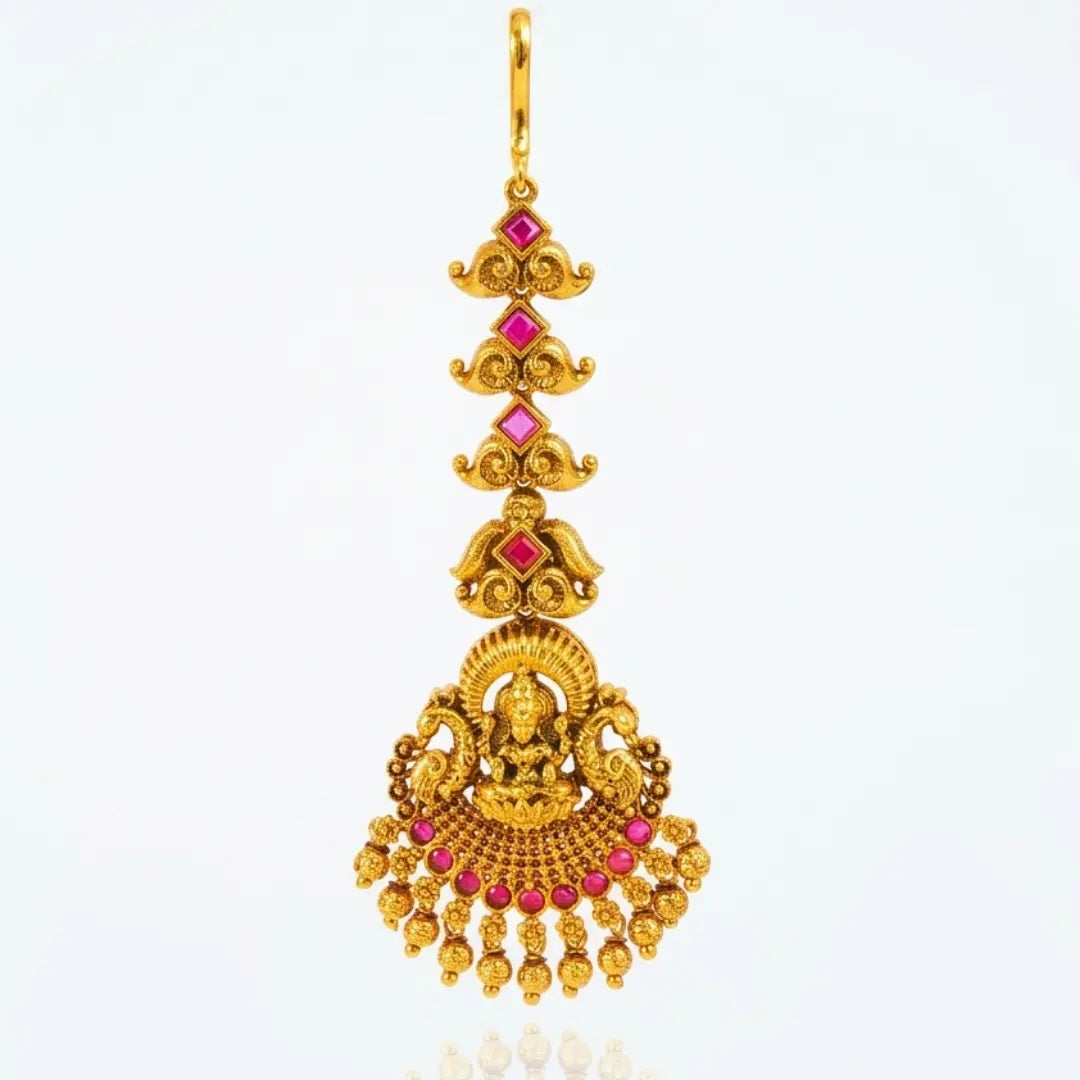 Lakshmi Temple Jewellery Maang Tikka with Ruby Stones R-2274