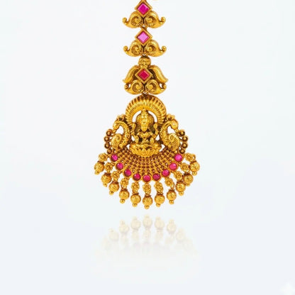 Lakshmi Temple Jewellery Maang Tikka with Ruby Stones R-2274