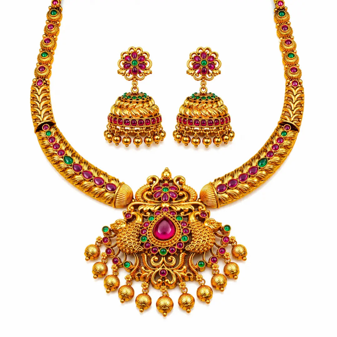 Ruby Peacock Short Necklace Set K-1048
