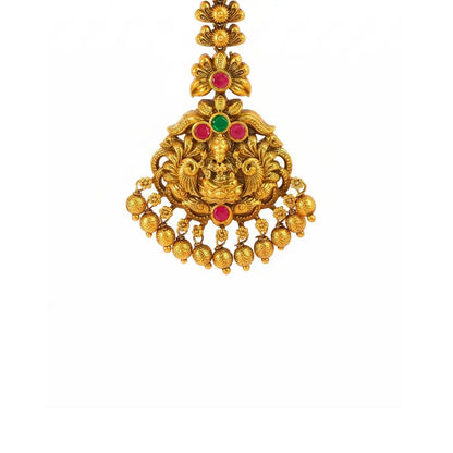 Lakshmi Temple Jewellery Maang Tikka with Green Bead Drops J-1289