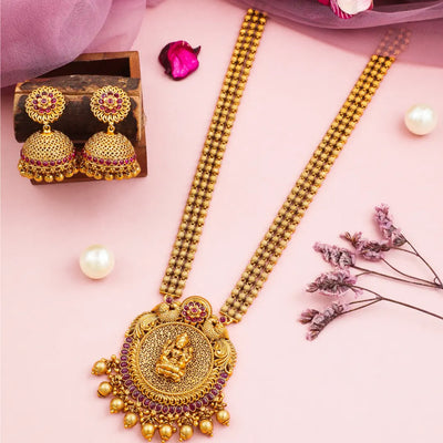 Antique Gold-Plated Laxmi Pendant Set V-641
