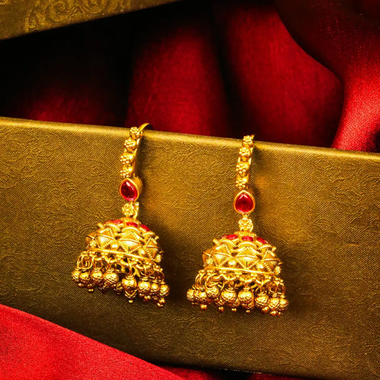Lakshmi Mukut Jhumka | Gold-Plated Goddess Crown Temple Earrings