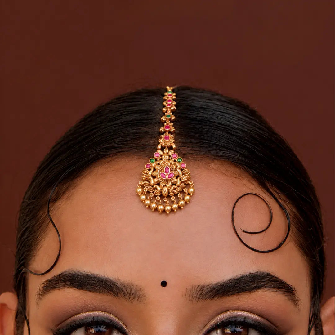 Traditional Temple Jewellery Maang Tikka with Multicolor Stones J-1280