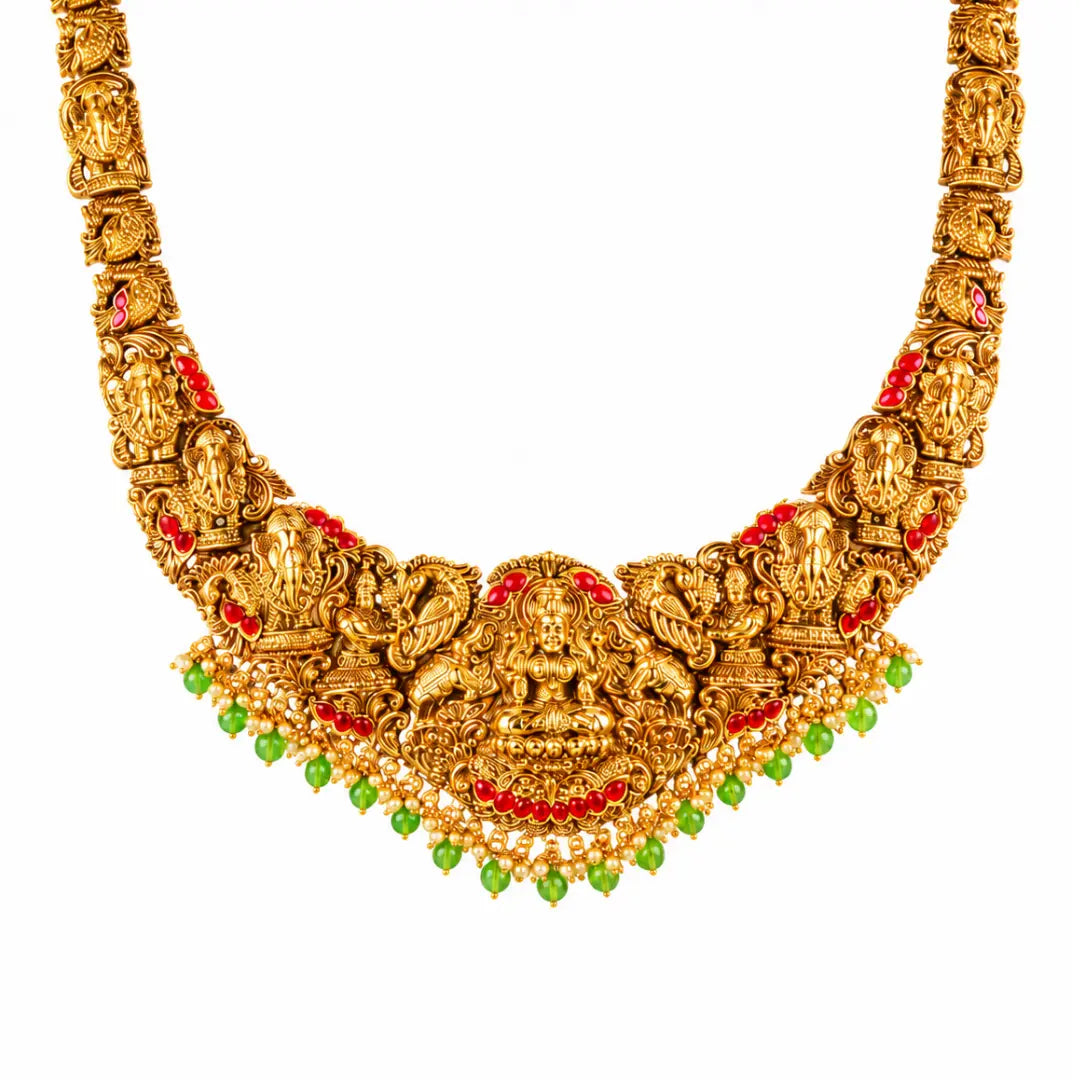 Nithya Mangala Haram Long Necklace Set | Gold-Plated Temple Jewellery