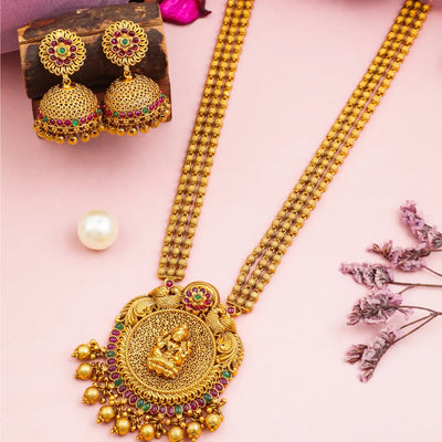 Antique Gold-Plated Laxmi Pendant Set V-641