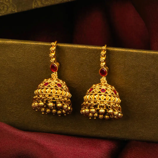 Madhuri Ghanta Jhumka | Gold-Plated Sweet Bell Temple Earrings