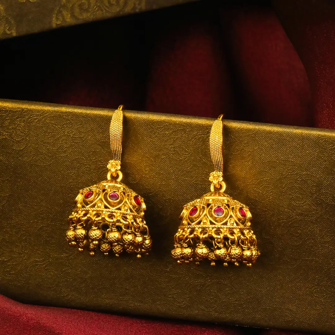 Tulsi Jhumki | Gold-Plated Sacred Basil Temple Stud Earrings