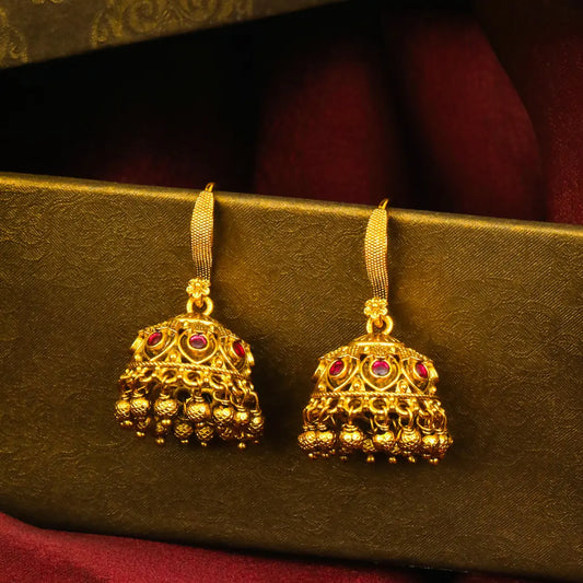 Tulsi Jhumki | Gold-Plated Sacred Basil Temple Stud Earrings