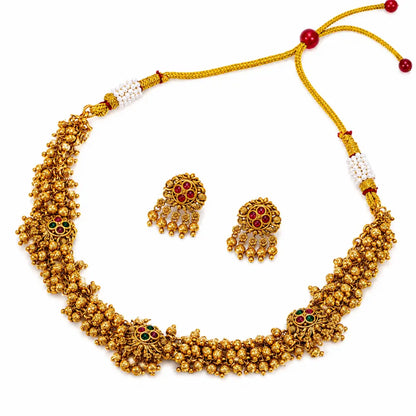 South Indian Temple Necklace Set – Pearl & Gemstone Beauty T-44A