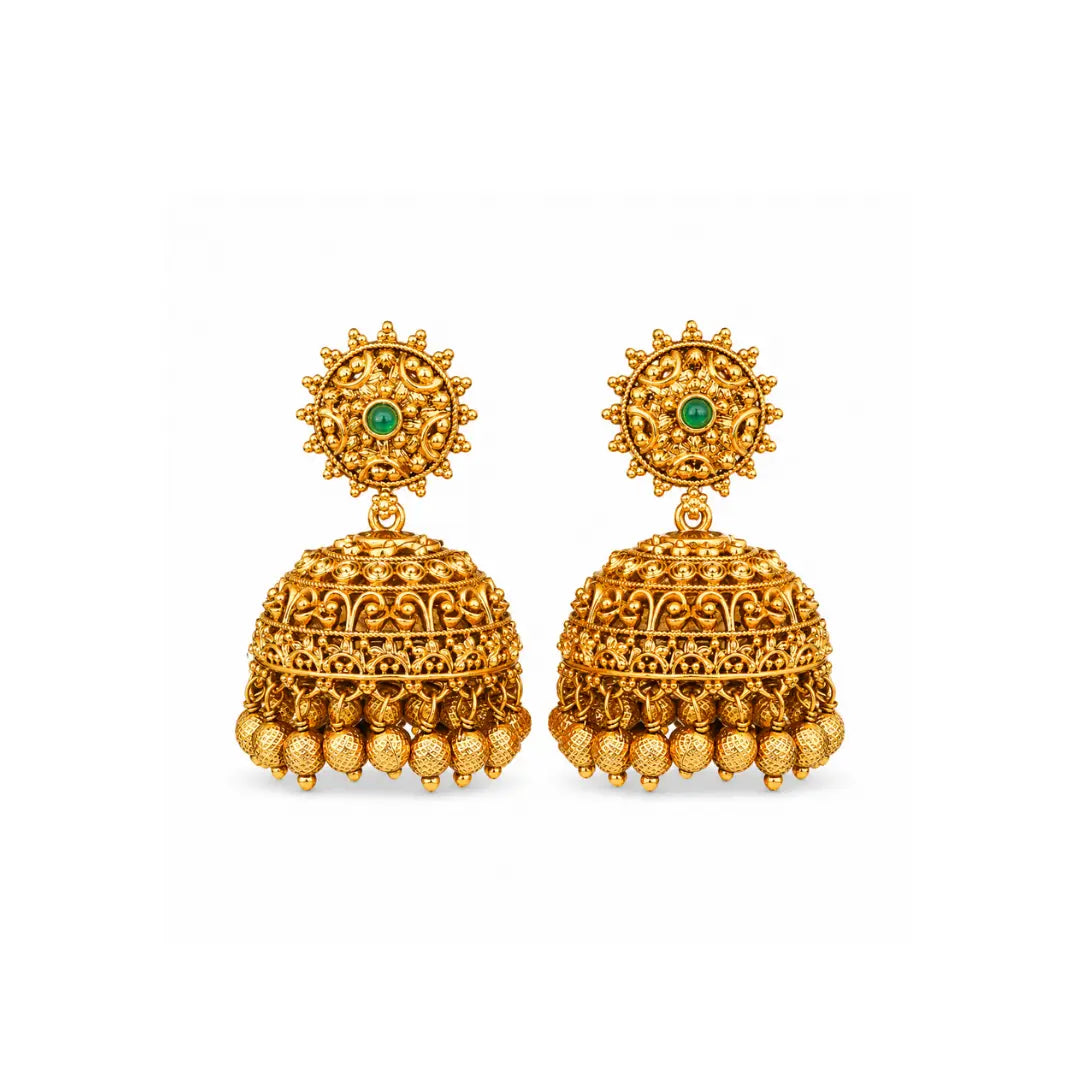 Classic Gold-Plated Temple Jhumka  N-195