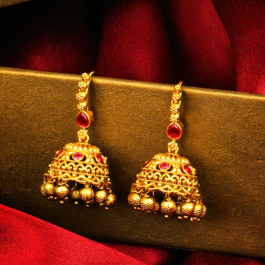 Kamala Ghanta Jhumka | Gold-Plated Lotus Bell Temple Earrings