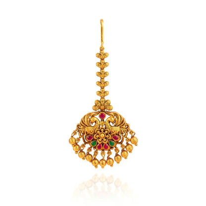 Antique Temple Jewellery Maang Tikka with Pearl Drops J-1255