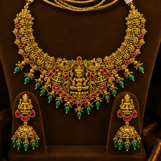 Lakshmi Kemp Temple Jewellery Short Necklace Set K-1190