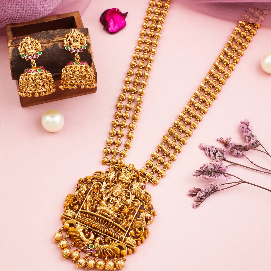 Antique Laxmi Temple Long Pendant Set