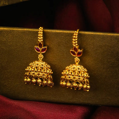 Shankha Leela Jhumka | Gold-Plated Sacred Conch Divine Play Earrings