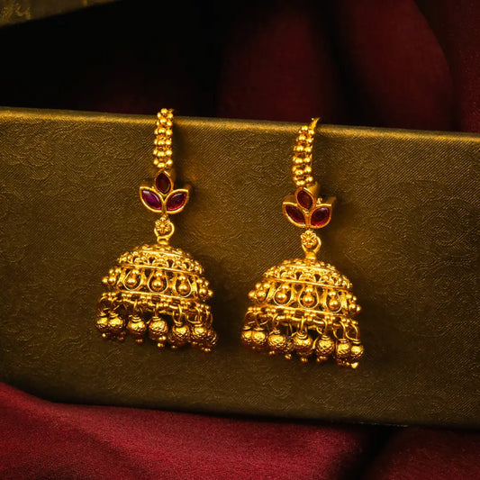 Shankha Leela Jhumka | Gold-Plated Sacred Conch Divine Play Earrings