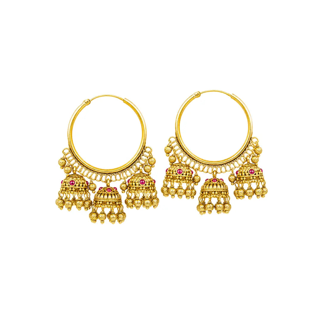 Antique Gold-Plated Bali with Three Jhumka T-29