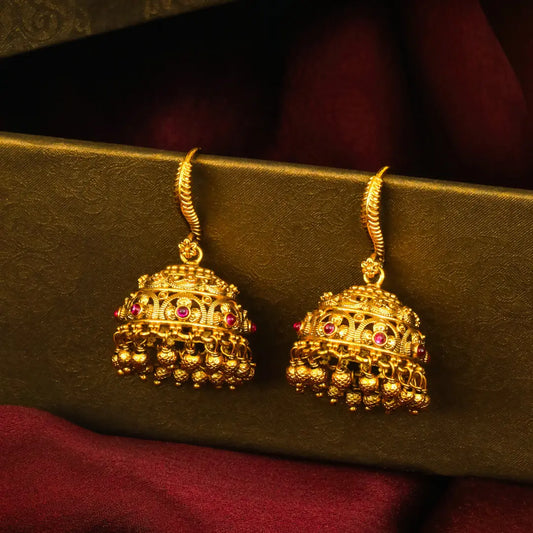 Surya Manjari Jhumka | Gold-Plated Sun Blossom Temple Earrings