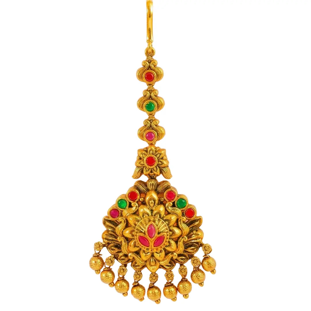 Traditional Temple Jewellery Maang Tikka with Multicolor Stones J-1280