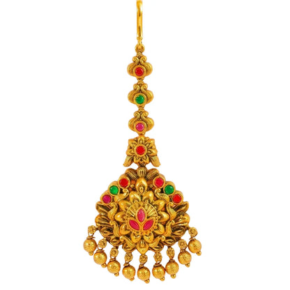 Traditional Temple Jewellery Maang Tikka with Multicolor Stones J-1280