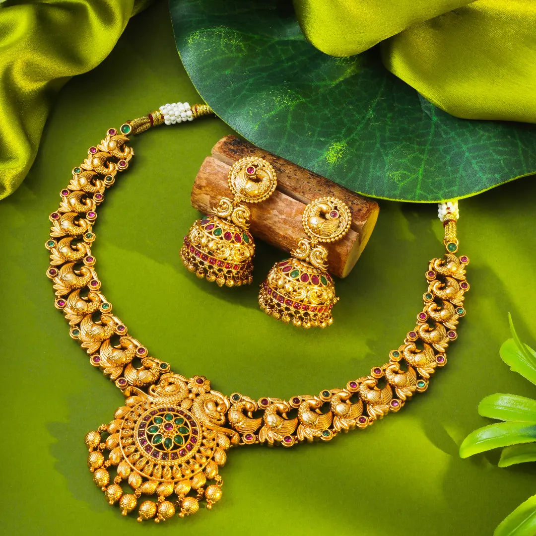 Elegant Peacock Temple Necklace Set K-1151