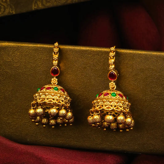 Annapurna Tejas Jhumka | Gold-Plated Goddess Radiance Temple Earrings