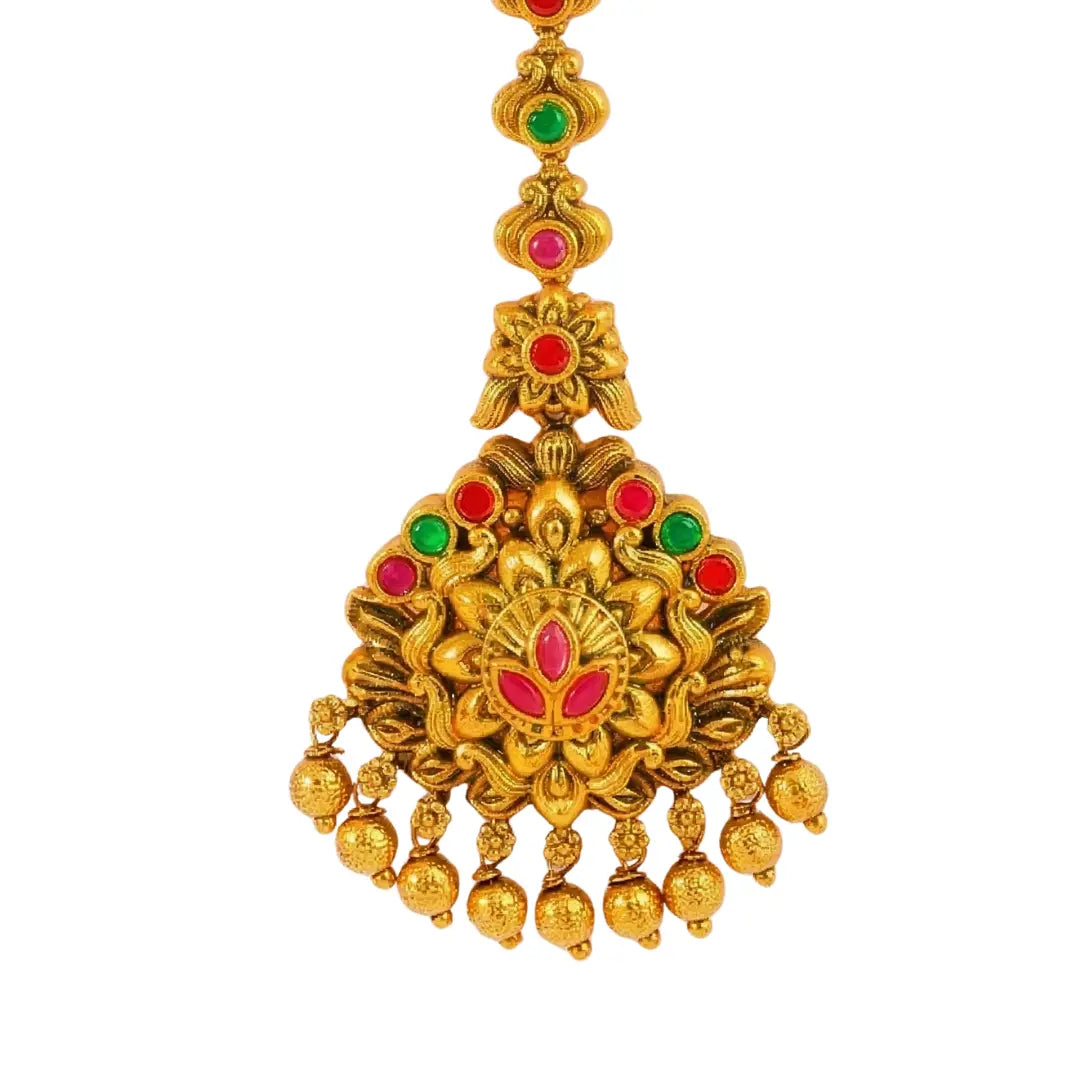 Traditional Temple Jewellery Maang Tikka with Multicolor Stones J-1280
