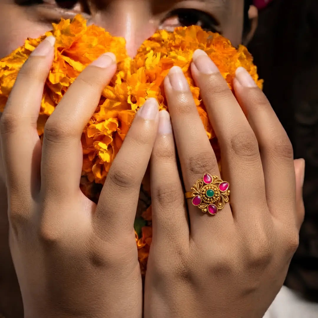 Minimalist Gold-Plated Temple Ring – Dainty Everyday Jewellery  J-307