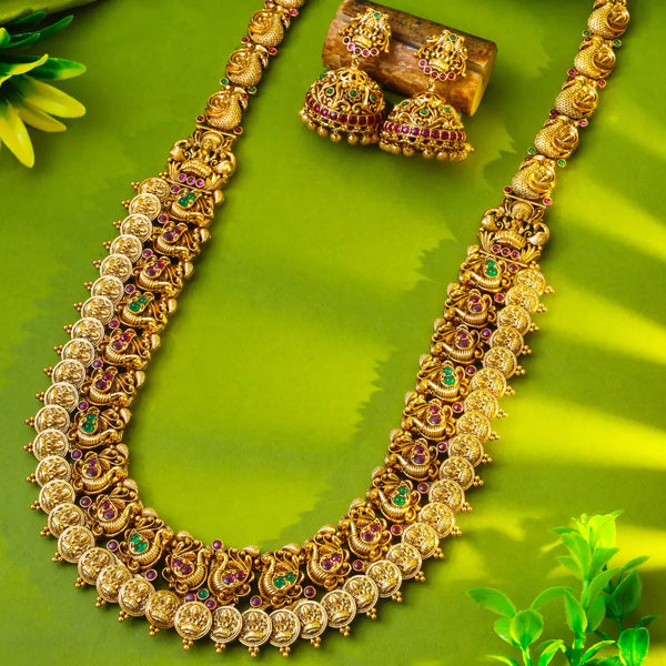 Gold-Plated Peacock Motif Long Necklace Set