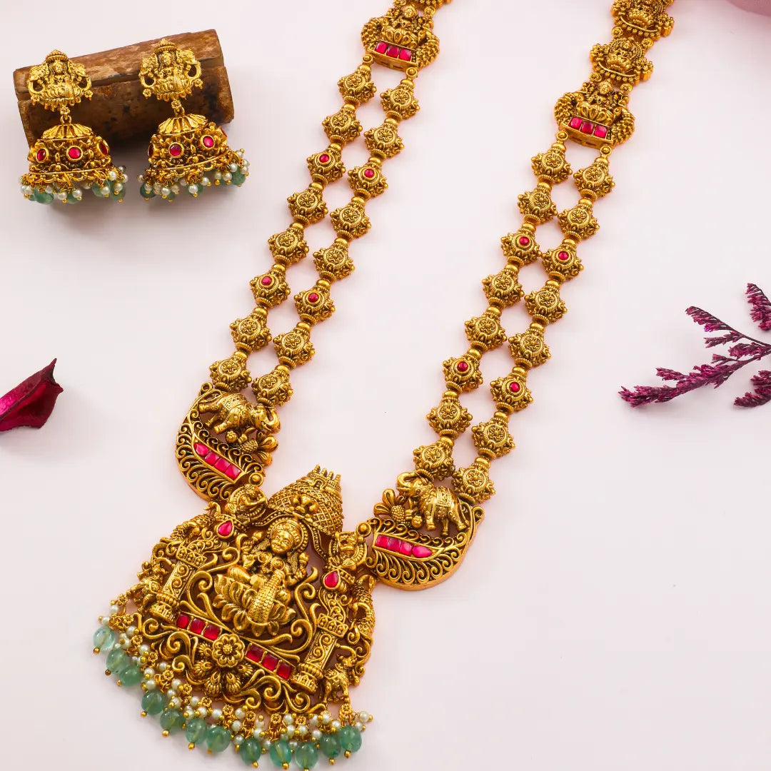 Rajeshwari Long Haram | Gold-Plated Queen Goddess Temple Necklace