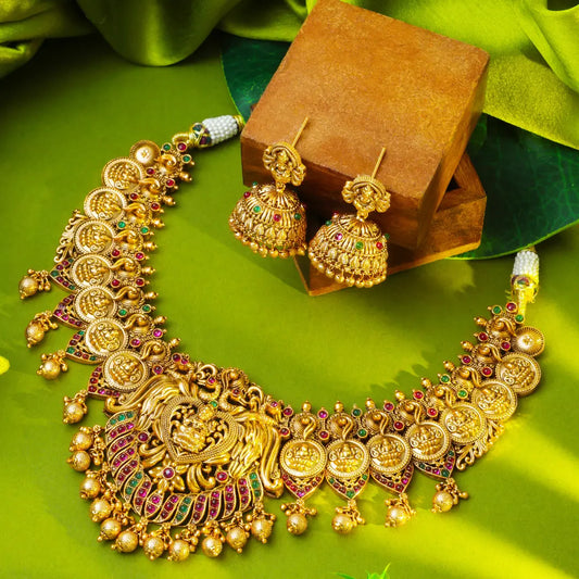 Antique Laxmi Gold-Plated Short Necklace Set