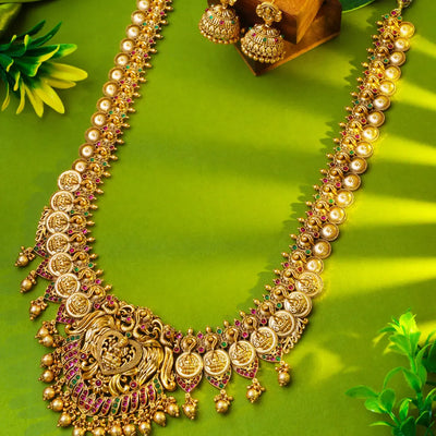 Premium Gold-Plated Laxmi Temple Long Necklace Set