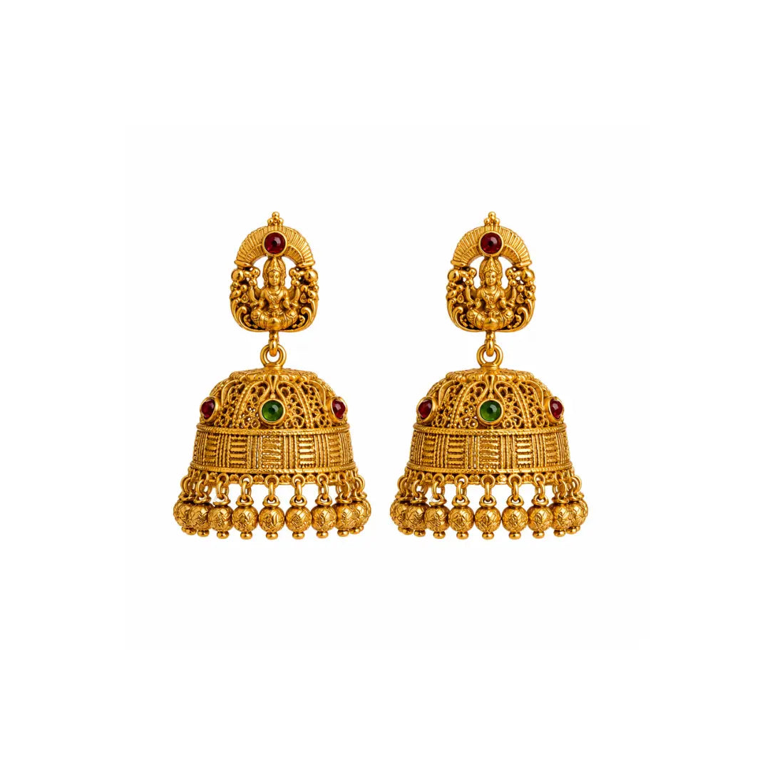 Elegant Laxmi Antique Gold-Plated Jhumka  R-1172