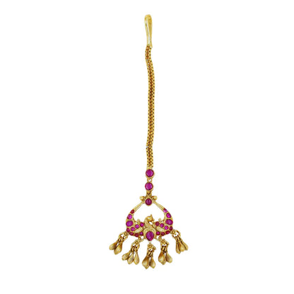 Antique Gold Plated Maang Tikka with Peacock Design R-1602