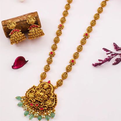 Padmavathi Haram | Gold-Plated Lotus Goddess Temple Necklace Set