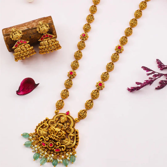 Padmavathi Haram | Gold-Plated Lotus Goddess Temple Necklace Set