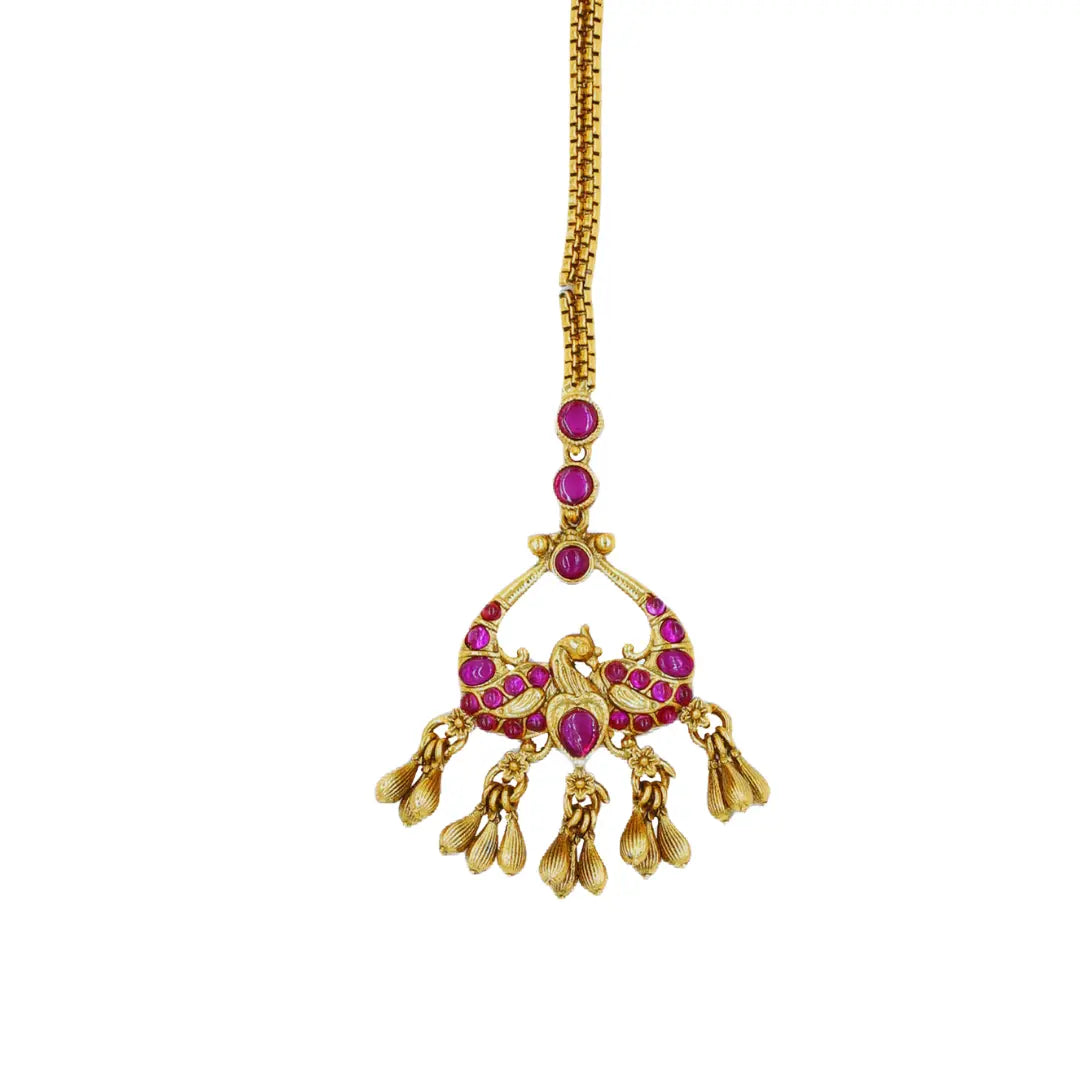 Antique Gold Plated Maang Tikka with Peacock Design R-1602