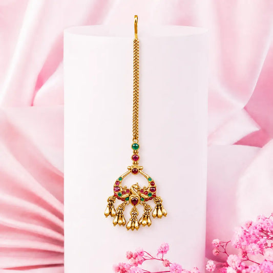 Antique Gold Plated Maang Tikka with Peacock Design R-1602