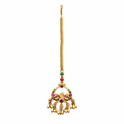 Antique Gold Plated Maang Tikka with Peacock Design R-1602