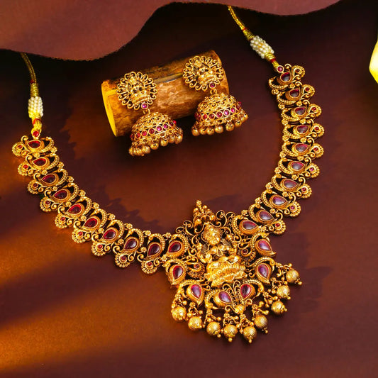 Antique Laxmi Gold-Plated Short Necklace Set