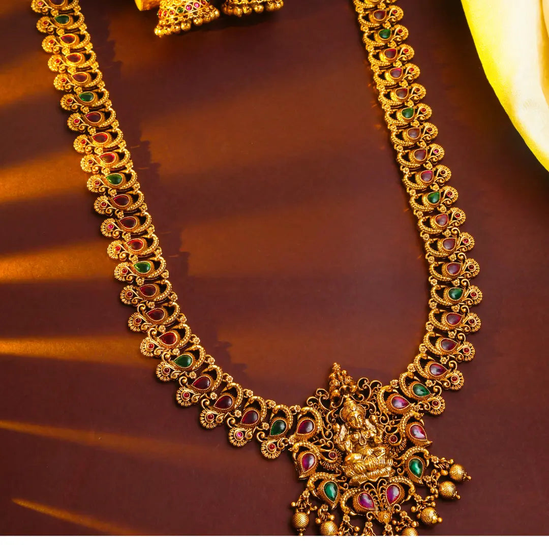 Antique Laxmi Motif Long Necklace Set