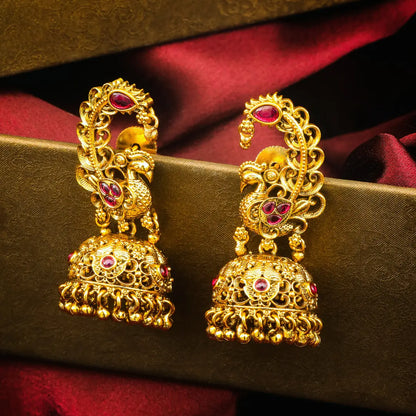 Mayura Jhumki | Gold-Plated Peacock Temple Stud Earrings