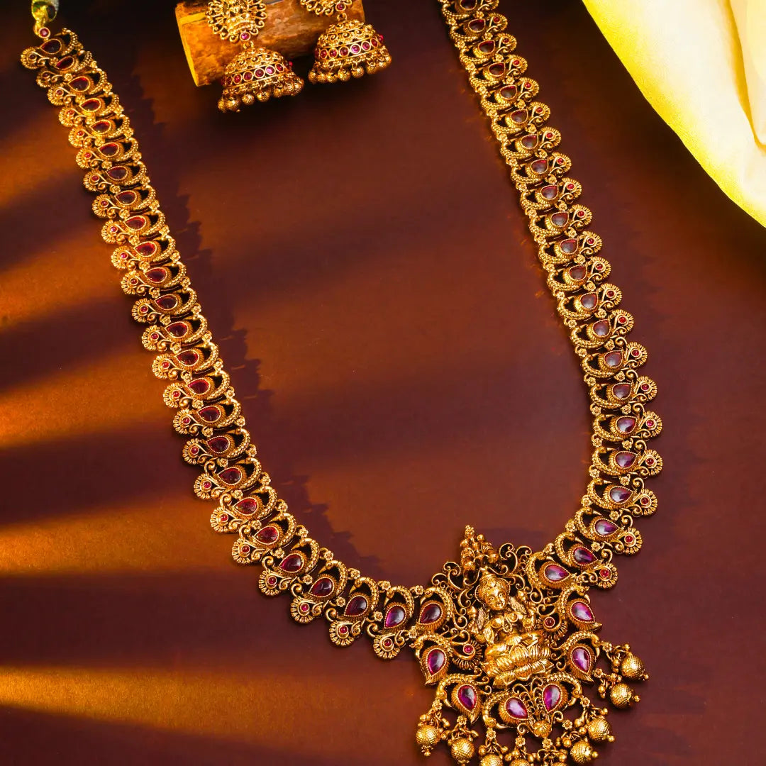 Antique Laxmi Motif Long Necklace Set