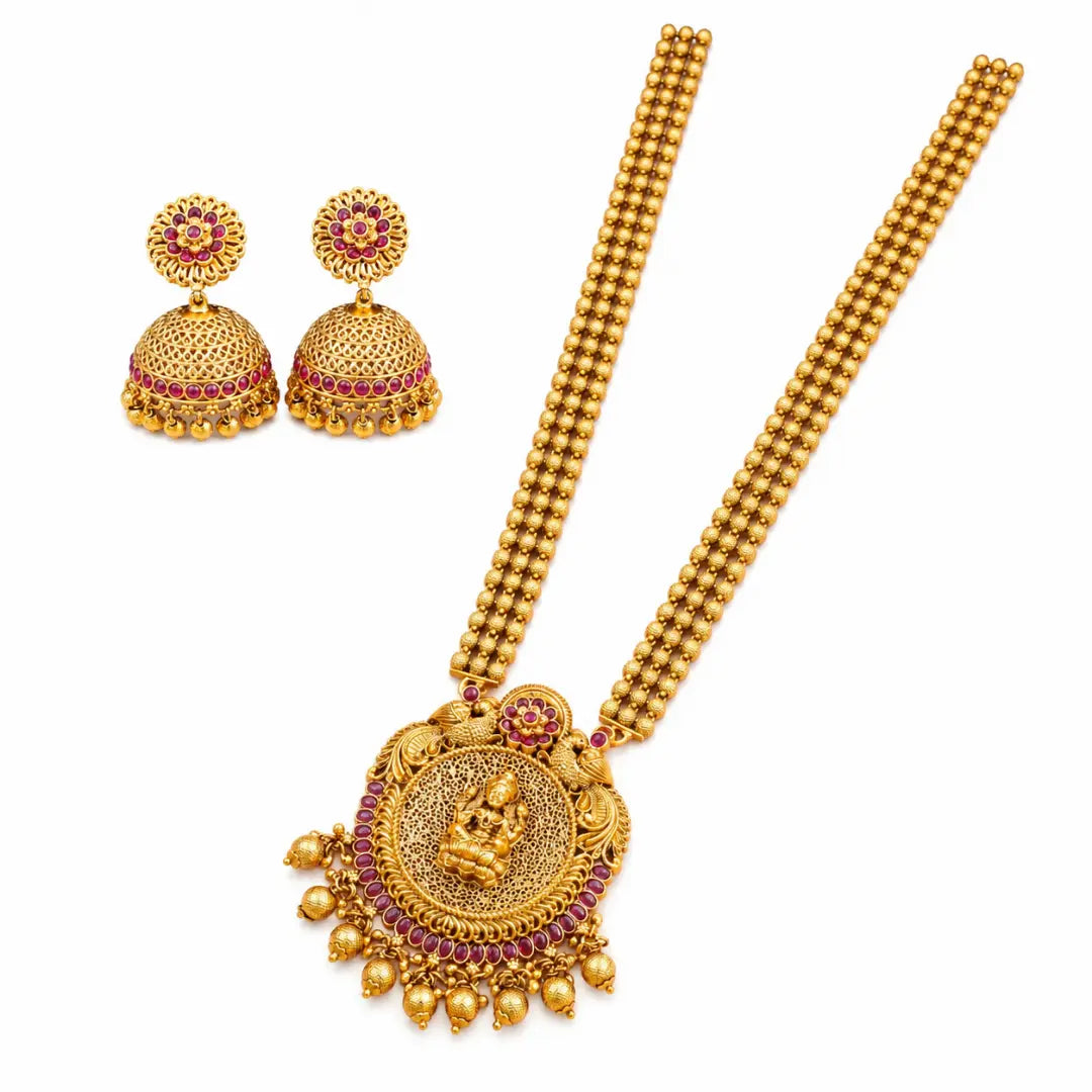 Antique Gold-Plated Laxmi Pendant Set V-641