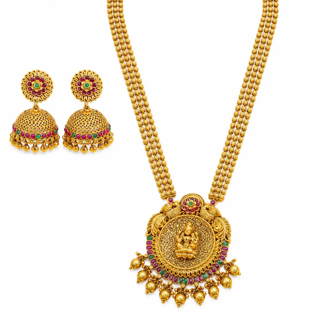 Antique Gold-Plated Laxmi Pendant Set V-641